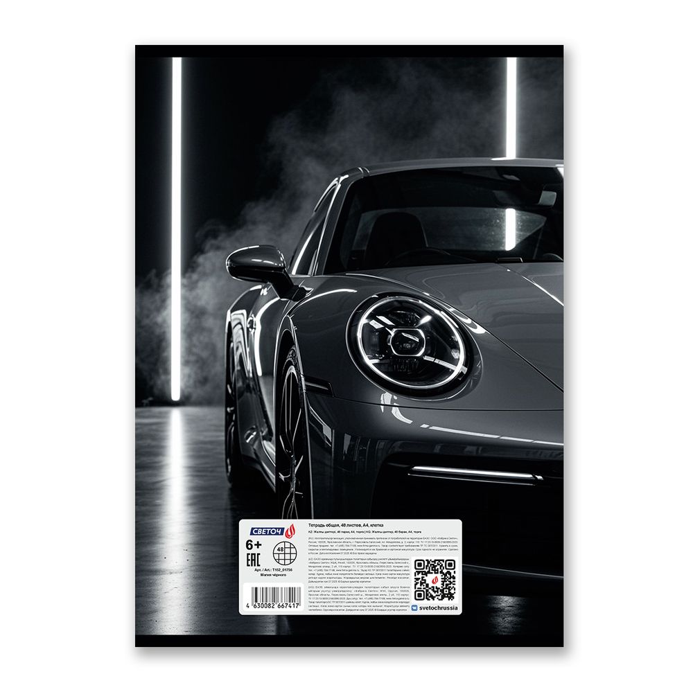 Тетрадь ученическая общая, A4 48 л. на скобе 65 г/м², белизна 100% 6 шт клетка, 01756 Магия чёрного, Светоч Т152