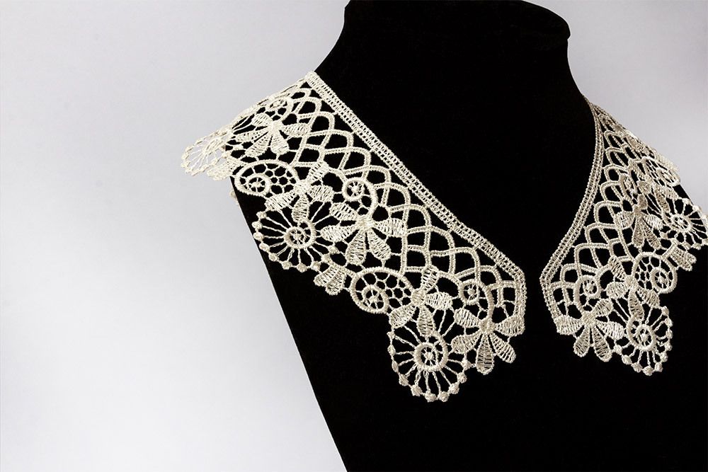 Пришивной кружевной воротник гипюр 6.5 см, 2 шт, под лен, Gamma VGM-65-04