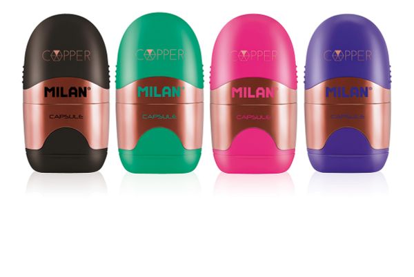 Ластик-точилка Capsule Cooper 1 отверстие 12 шт, ассорти 4717112, Milan