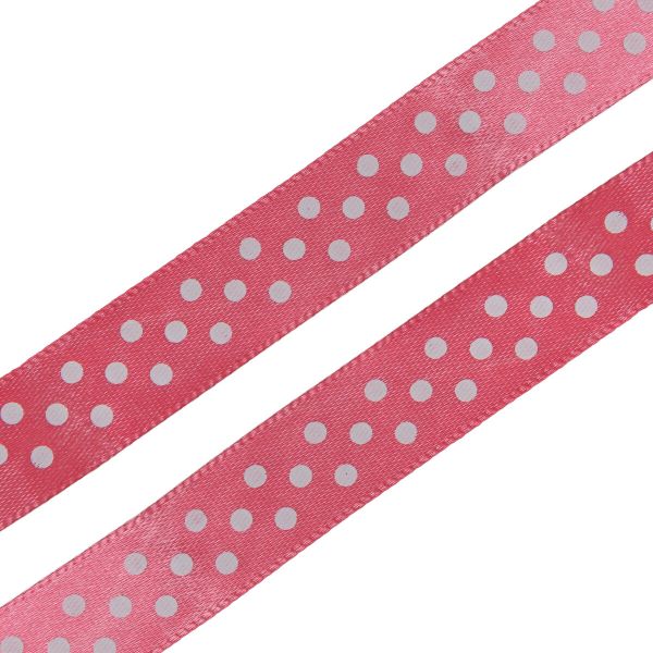 Лента атласная в горошек 15.0 мм / 3 метра, розовый, Globus