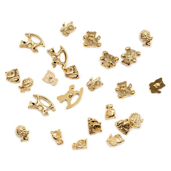 Украшения декоративные пуговицы Игрушки-зверюшки, AG/золото, 24 шт