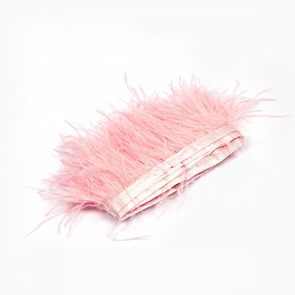 Перья на ленте Страус 8 см, FBY-08-123, цв. нежно-розовый, 2м