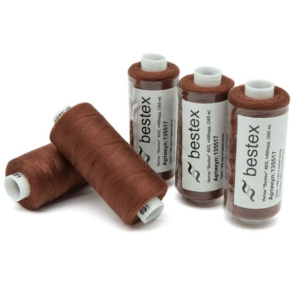Нитки швейные бытовые Bestex 40/2, 365 м (400 ярд) / 10 кат., 169 красно-коричневый