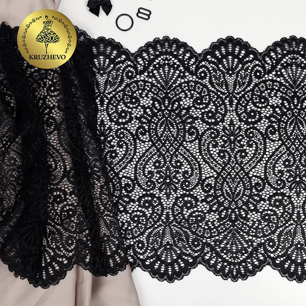 Кружево бельевое эластичное 240 мм / 25 м, 40992, цв.170 черный, Kruzhevo