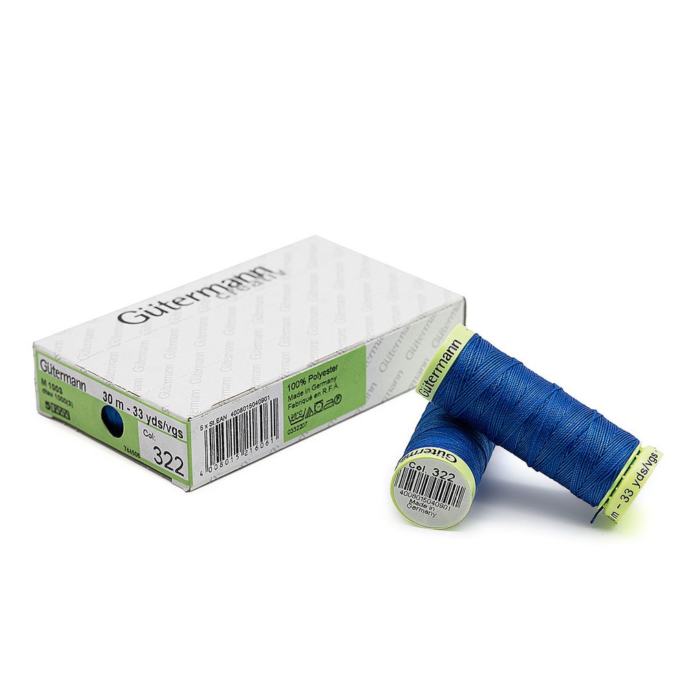 Нитки отделочные Gutermann Top Stitch, 30м, 322 синяя бирюза, 5 катушек
