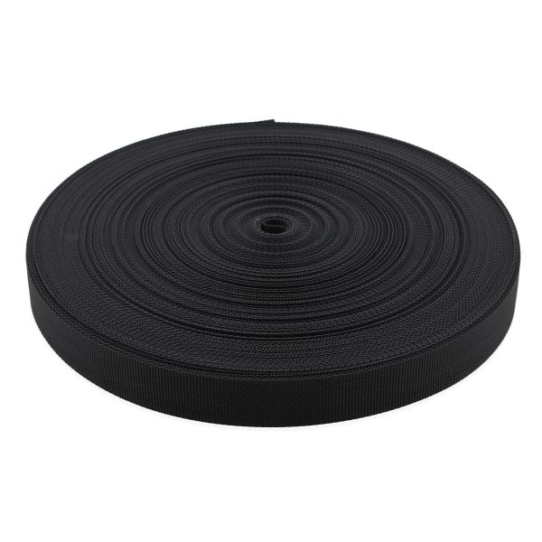 Стропа (ременная лента) 25 мм / 50 метров, толщ. 0.5 мм, [15.5 г/пог.м], 100% п/э, 005-1 черный