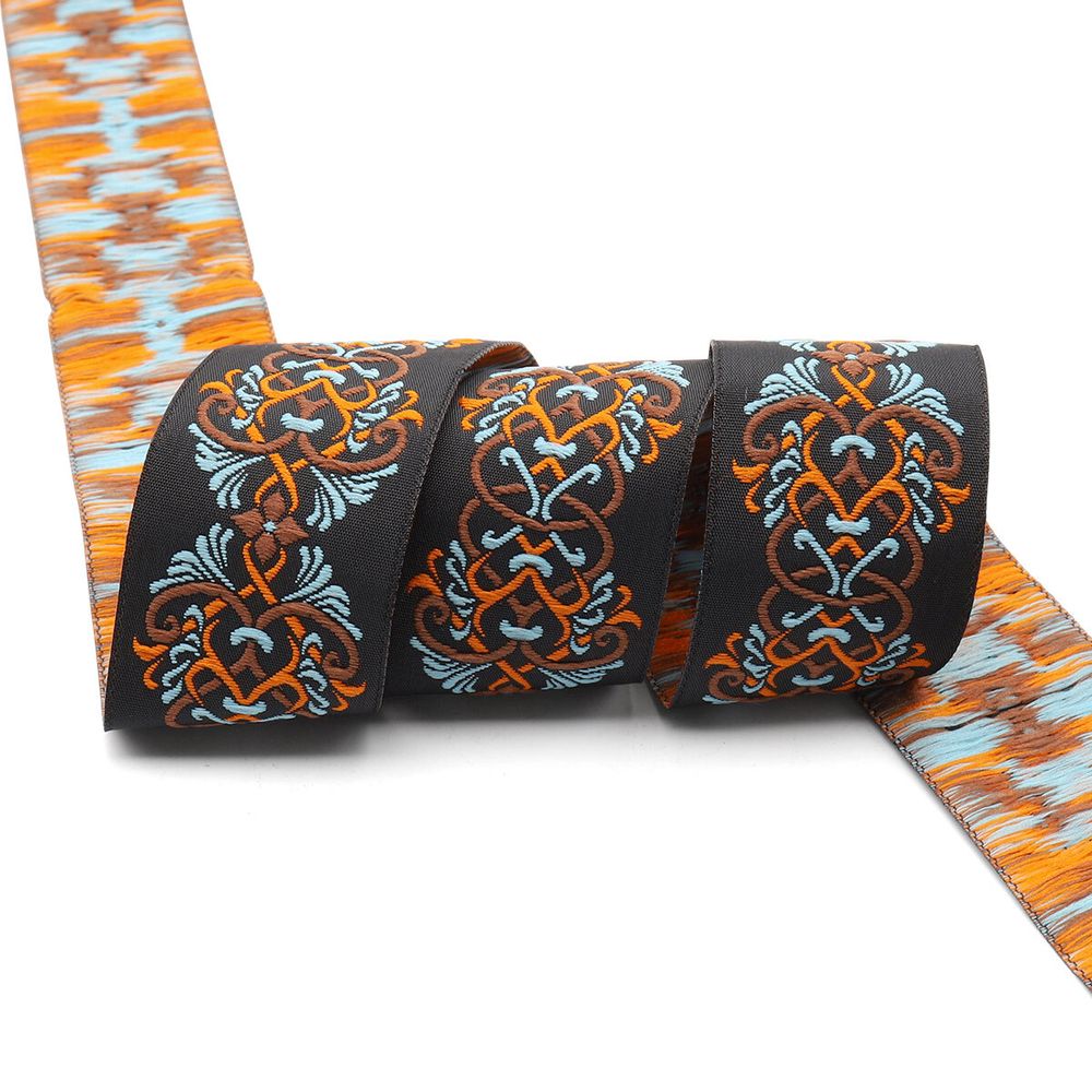 Лента (тесьма) жаккардовая 35.0 мм / 10±0.5 метров, Дамаск 35976 V3 черный/голубой