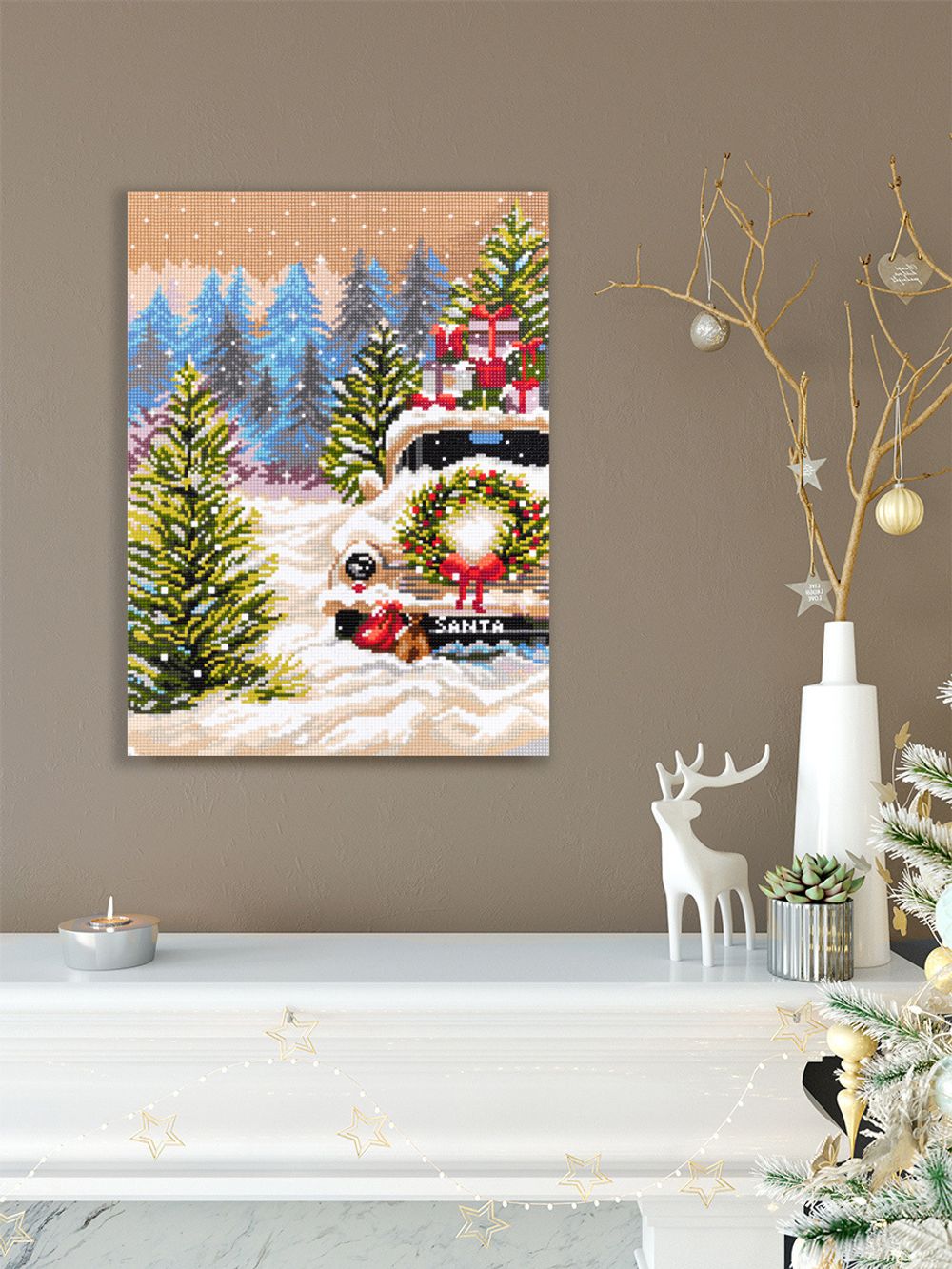 Алмазная (кристальная) мозаика Фрея, Рождественская машина, 30х40 см