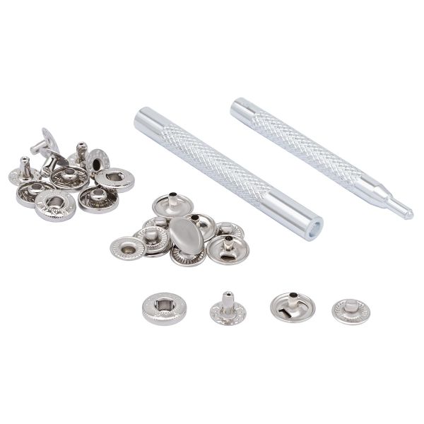 Кнопка Альфа (S-образная) ⌀13 мм, 6 шт, с ручным установщиком, цвет серебряный