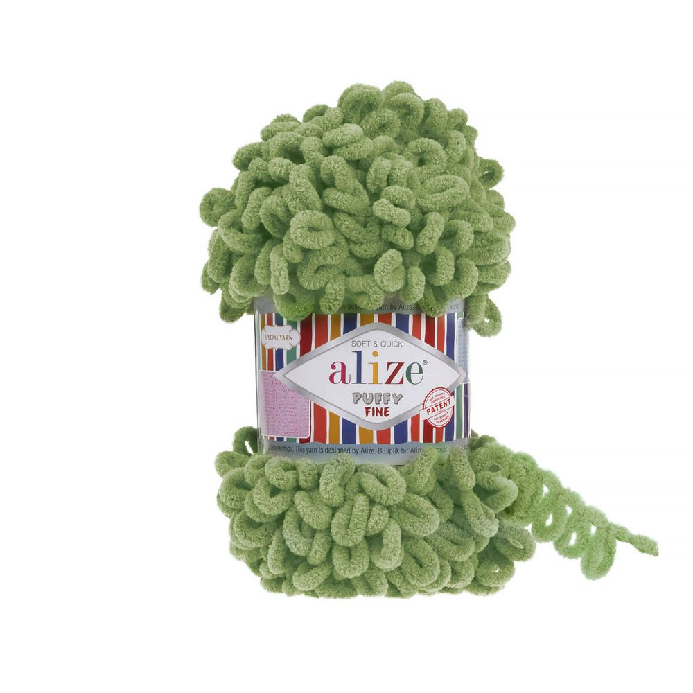 Пряжа Alize (Ализе) Puffy Fine / уп.5 мот. по 100 г, 14м, 485 зеленая черепаха A