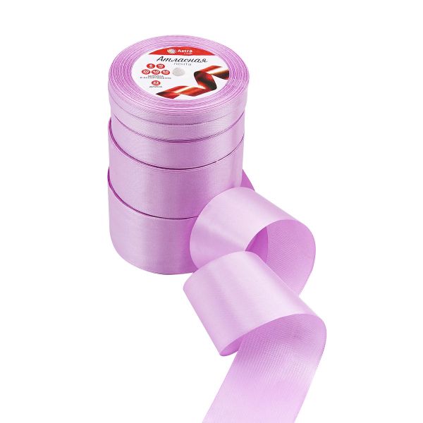 Набор атласных лент 5 размеров 6.0 мм, 10.0 мм, 20.0 мм, 40.0 мм, 50.0 мм / 23 метра, сиреневый