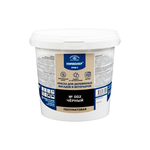 Краска для деревянных фасадов и интерьеров 1.86 л, № 002 черный, Униколер FFW-1