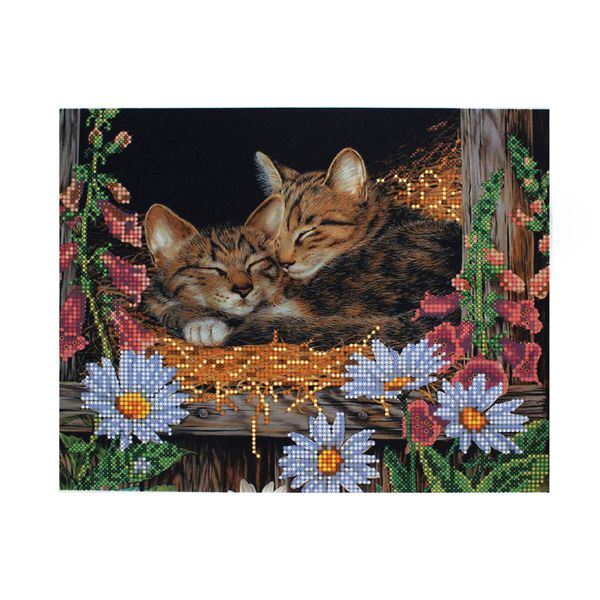 Канва с рисунком для вышивания бисером Спящие котята Hobby&Pro 25х22см