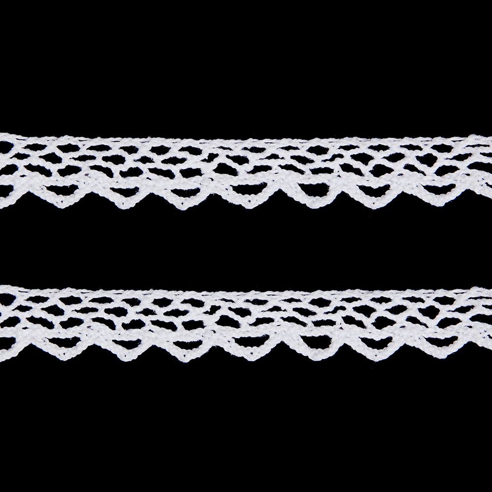 Кружево вязаное (тесьма) хлопковое 10 мм / 9.14 метров, белоснежный