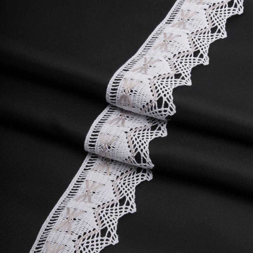 Кружево вязаное (тесьма) 37 мм / 3м, цв.белый+серый