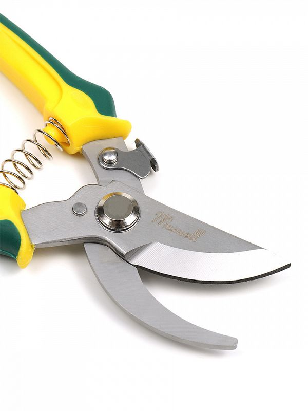 Секатор изогнутое лезвие 60/200 K6212 ручки желто-зеленый пластик, Maxwell Garden