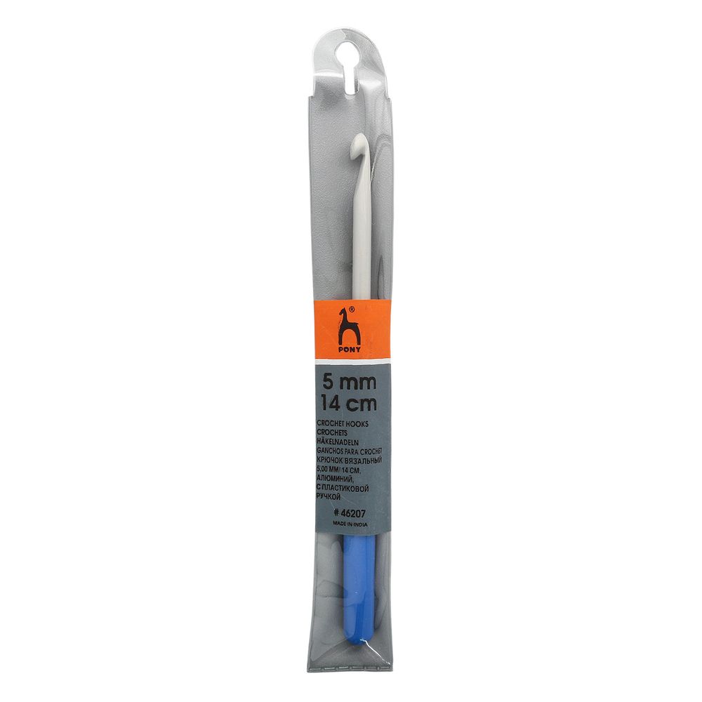 Крючок для вязания Pony с пластиковой ручкой ⌀5,0 мм, 14 см, алюминий 46207
