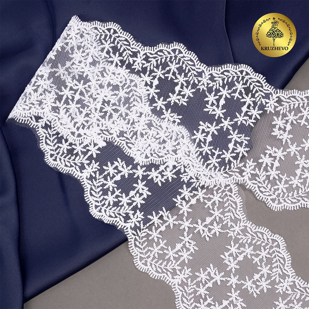 Кружево на сетке 90 мм, цв.01 белый, уп.13.7м