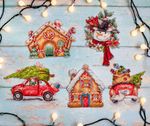 Набор для вышивания нитками LetiStitch, Набор новогодних игрушек, 16х16 см
