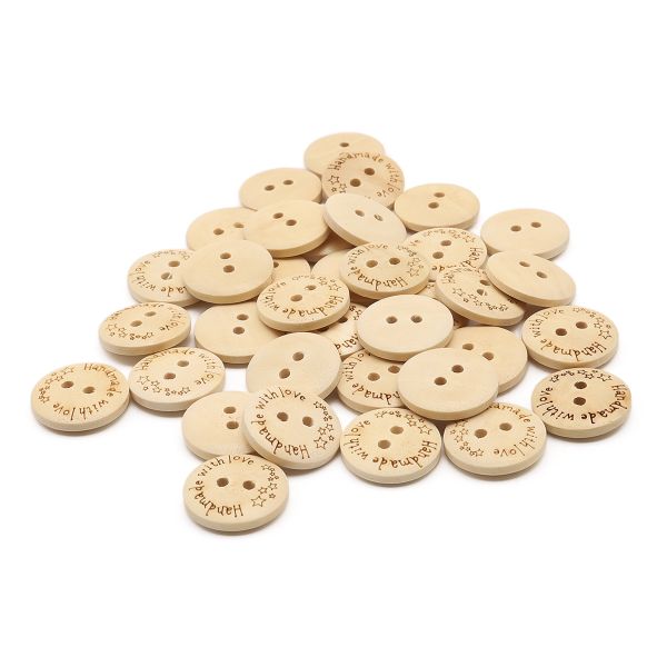 Пуговицы на 2 прокола Handmade 28L (18мм), дерево (Milk (молочный)), W21, 36 шт