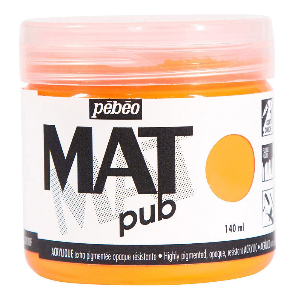 Краска акриловая экстра матовая Mat Pub 3, 140 мл, 256027 оранжевый флуоресцентный, Pebeo