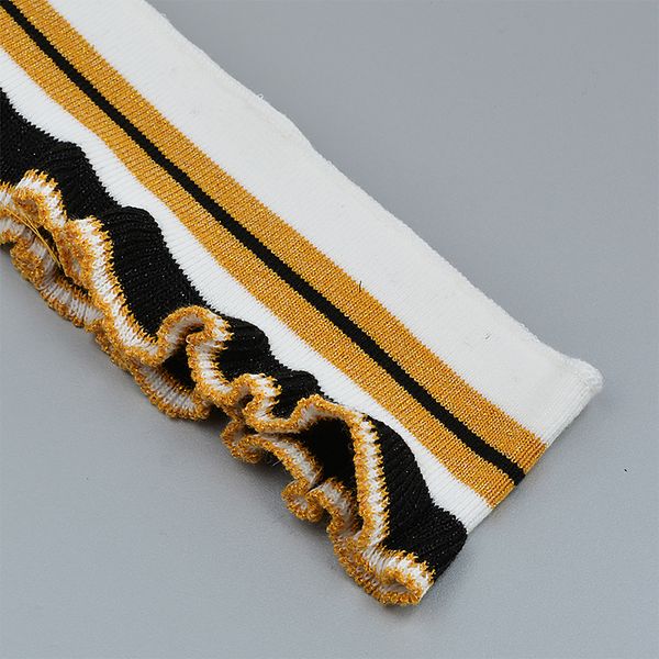 Подвяз (довяз) трикотажный 6.0х100 см, молочный с т.желтой люрекс и черными полосами, 100% п/э, 5 штук