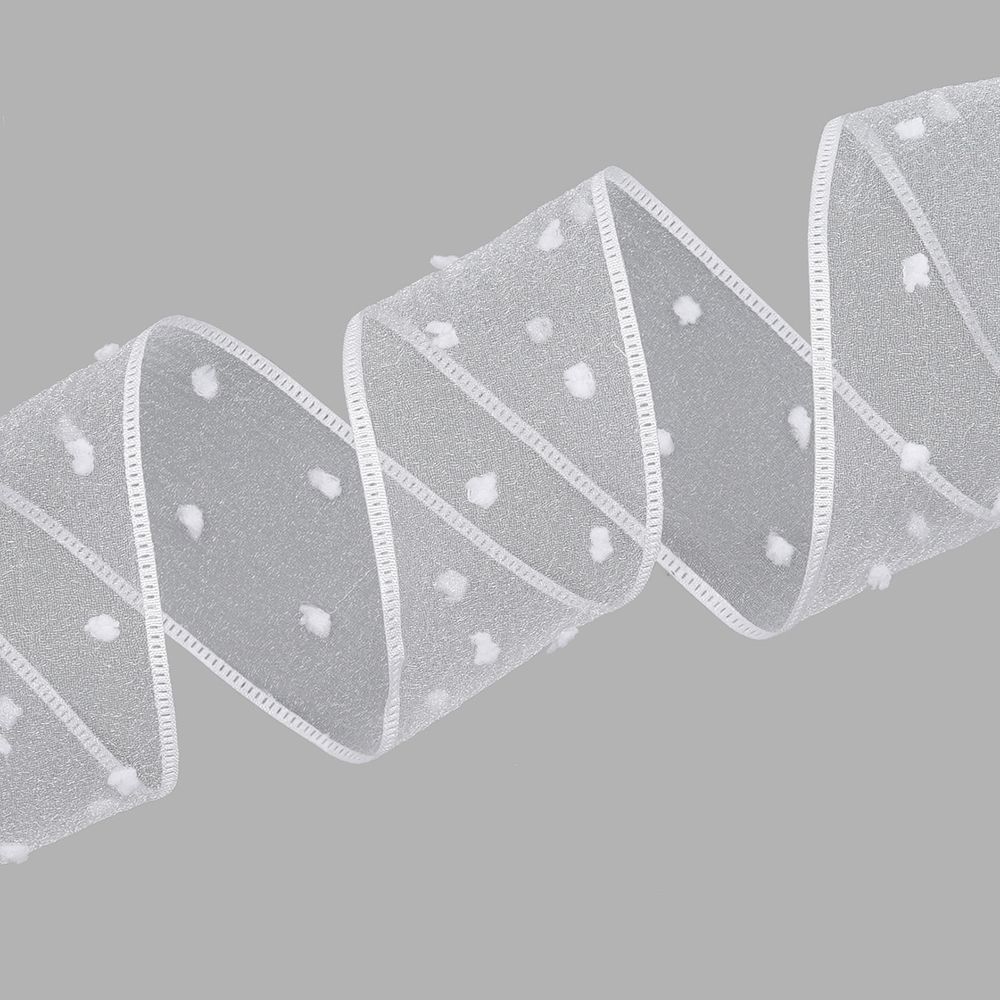 Лента декоративная 40 мм / 19.14 метра, горошек, белый, 3Al323