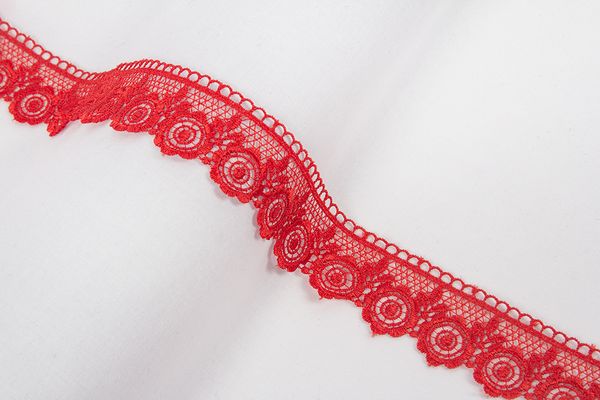 Кружево гипюр (плетёное) 35 мм / 9.7 м, красный, Gamma GGM-3501
