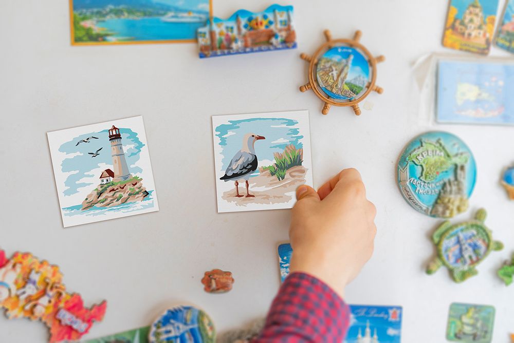 Картина по номерам Фрея PNBM-006, На морском берегу, (на магните) 9х9 см