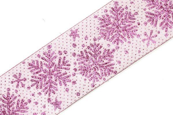 Лента (тесьма) жаккардовая 60.0 мм / 12.5 метров, 1858 Снежинка, белый-малина