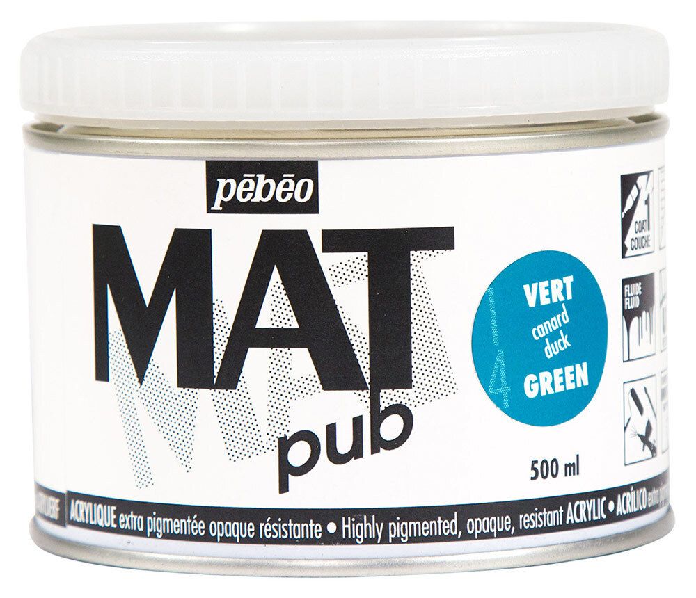Краска акриловая экстра матовая Mat Pub 1, 500 мл, 257014 сине-зеленый, Pebeo