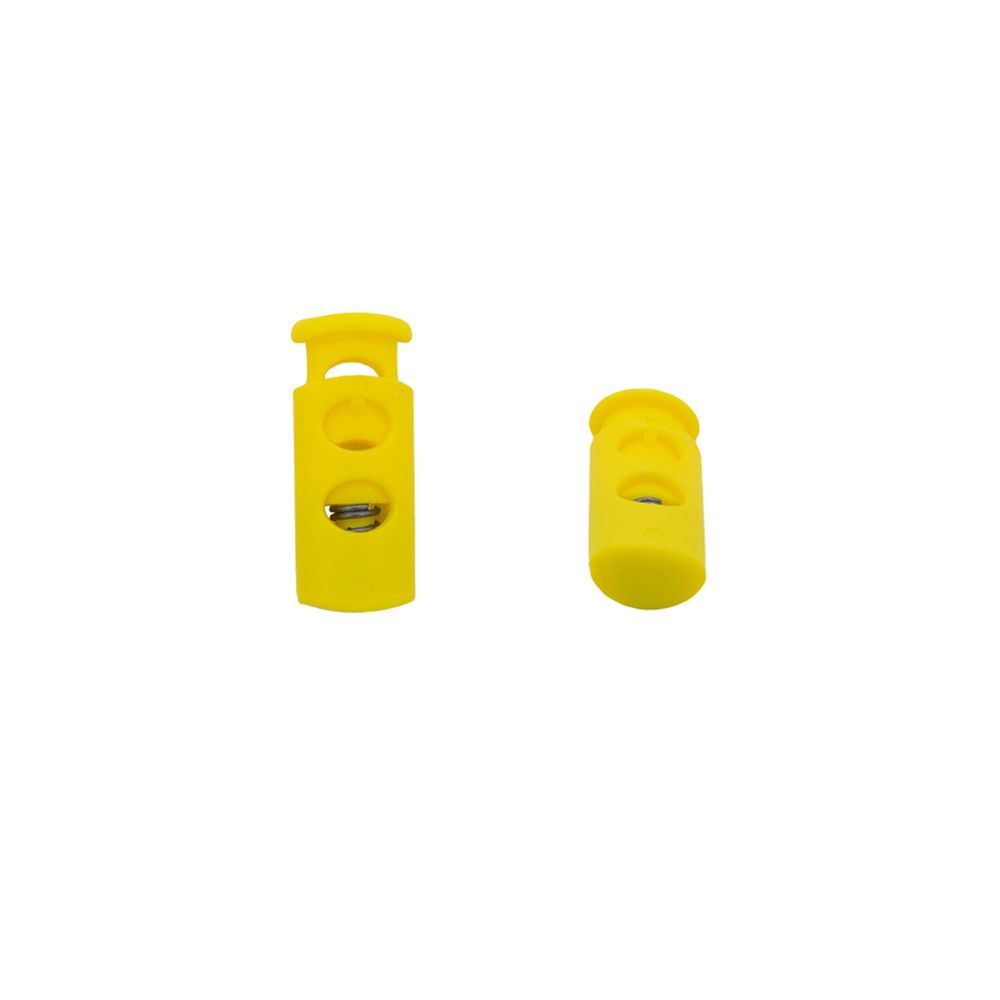 Фиксатор (стоппер-зажим) для шнура, цилиндр 2 отв. ⌀4 мм, 9х22 мм, 4шт, ПП Hobby Pro, желтый