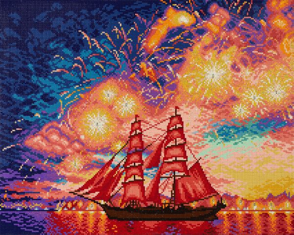 Алмазная (кристальная) мозаика Фрея ALDD-238, на подрамнике Алые паруса (со светодиодами), 50х40 см