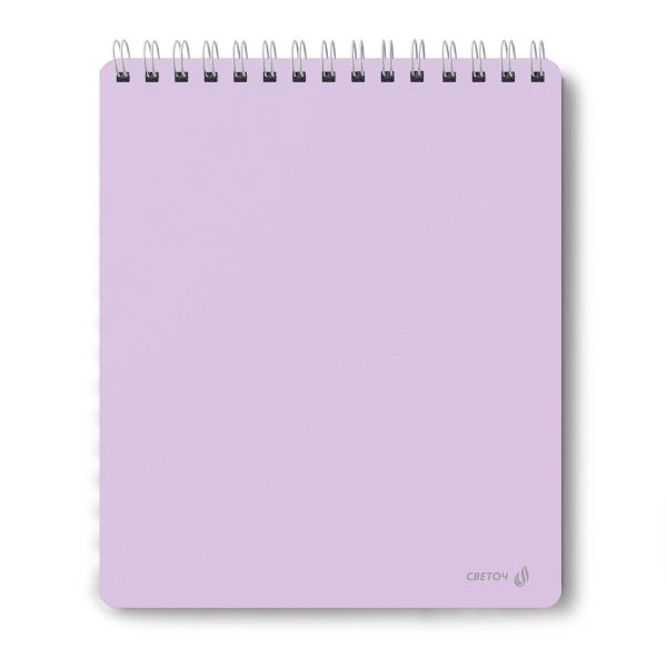 Блокнот с пластиковой обложкой, тиснение серебряной фольгой, 500 мкр, на гребне, A5 80 л., 4 шт, клетка, Лиловый 01040, Светоч 80Б30