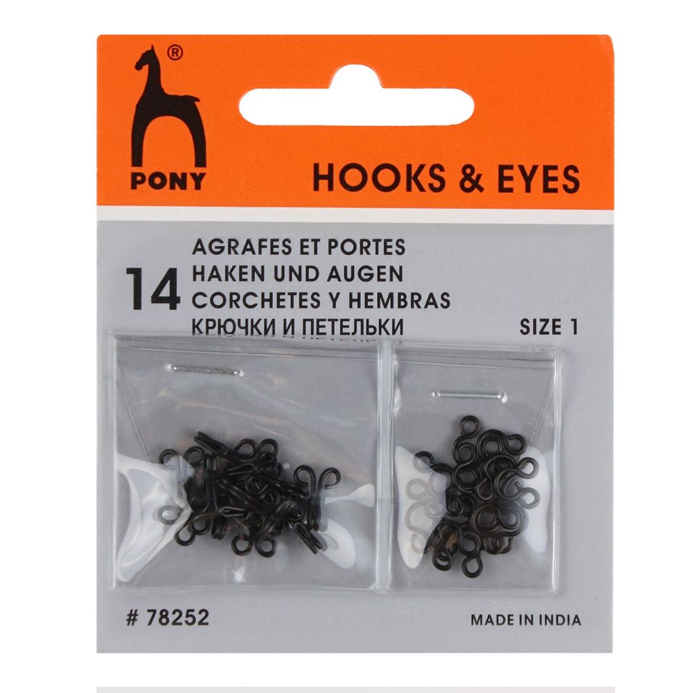 Крючки пришивные 9 мм, сталь, черные, 14 шт, Pony