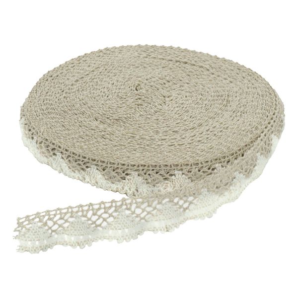 Кружево вязаное (тесьма) хлопковое 28 мм / 25 метров, рис.28.01.021 (лен/белый) С3749Г17