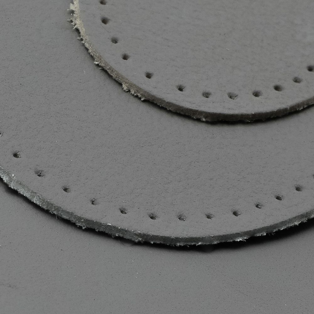 Набор заплаток пришивных из кожи, овал 4х5,5см, 6х8,2см, 8х10,9см, с перфорацией, 3 шт (07 серый), 9404