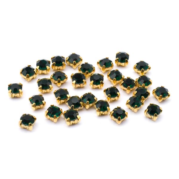 Хрустальные стразы в цапах круглые (золото) изумруд 4х4мм, 29-30 шт/упак Astra&Craft, ЗЦ016НН44