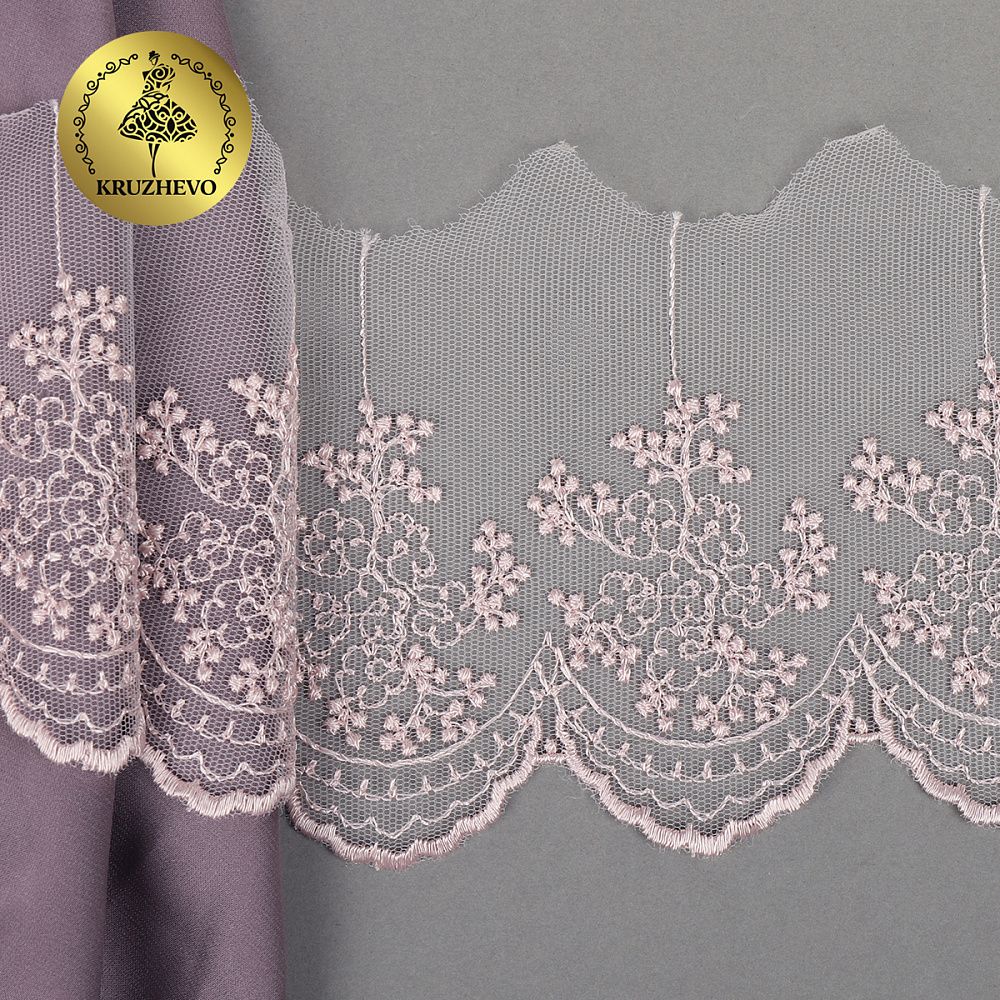 Кружево на сетке широкое 100 мм, TR.3657, цв.06 розовая пудра уп.9м, Kruzhevo