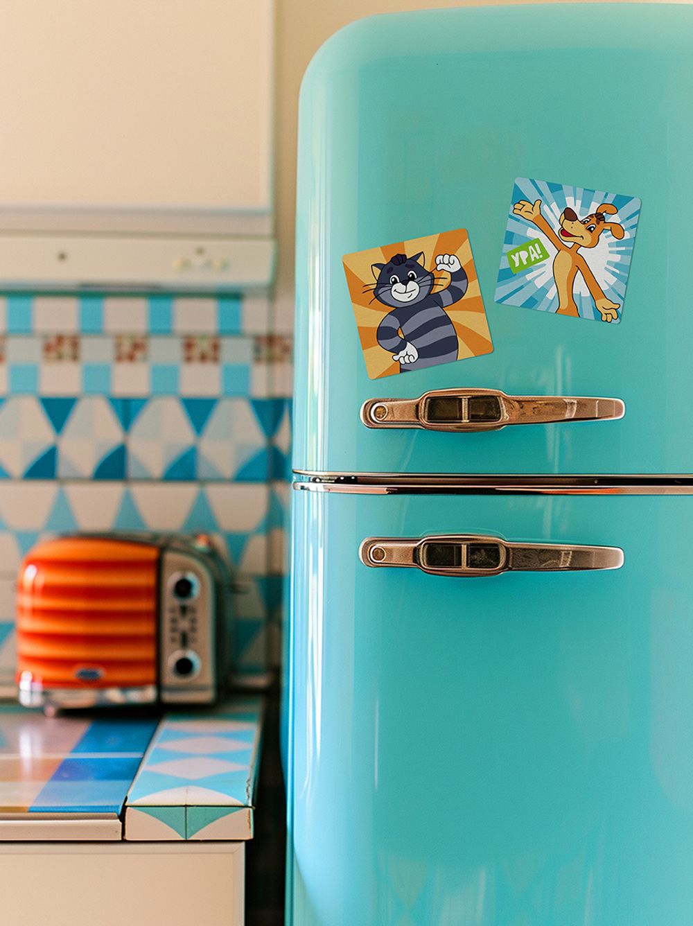 Картина по номерам Фрея, Союзмультфильм. Кот Матроскин и Шарик, на магните, 9х9 см