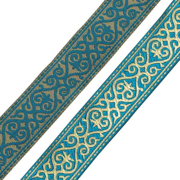 Лента (тесьма) жаккардовая 33.0 мм / 7.32 метра, морская волна, 7222