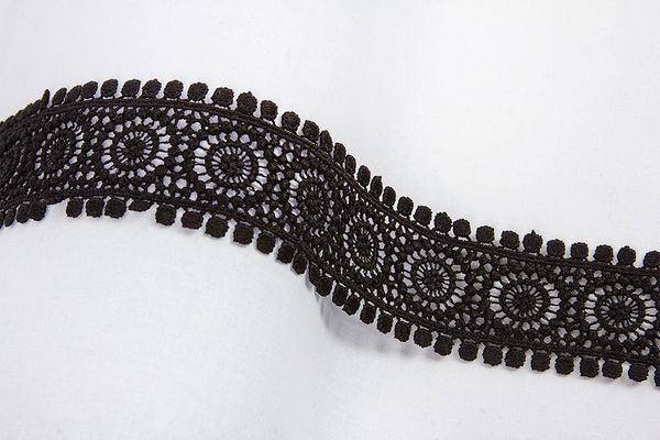 Кружево гипюр (плетёное) 40 мм / 10 м, черный, Gamma GGM-4003
