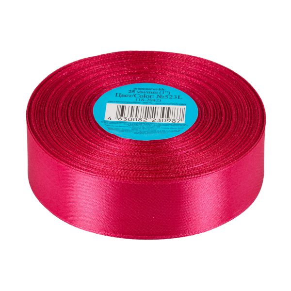 Лента атласная 1-сторонняя 25.0 мм / 33±2 метра, №523L(18-2042) красный, Gamma