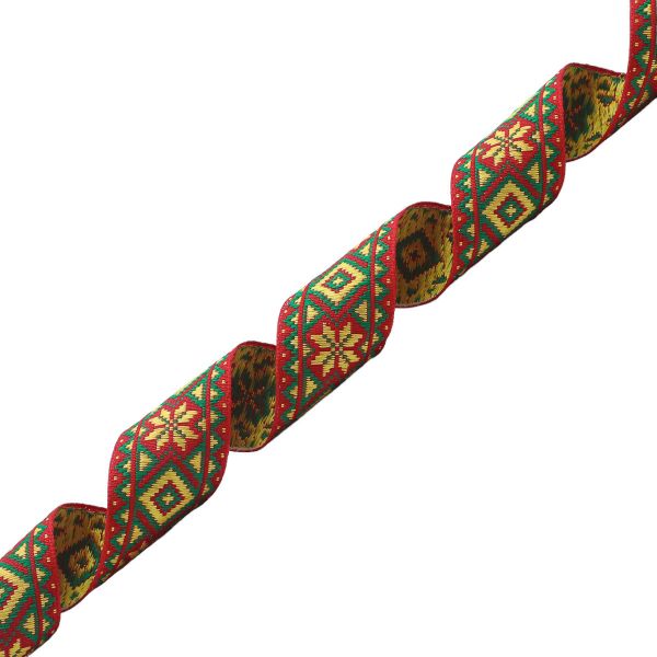 Лента (тесьма) жаккардовая 32.0 мм / 25±1 метров, рис. 9472, (красный/желтый/зеленый) С1853Г17