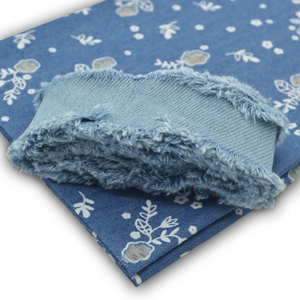 Ткань для рукоделия в наборе джинсовая с тесьмой (25996/25346: 48*50см/ 1,5м), цв. синий 29390