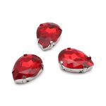 Хрустальные стразы в цапах формы капля, красный 13х18 мм, 3 шт., АЦ007НН1318