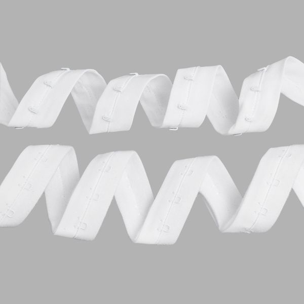 Застежки для бюстгальтера текстильные на ленте (1 ряд) 25 мм / 45.7 метра, шаг 15 мм, 43 г/м, белый, 7221-6121