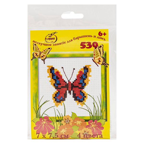 Набор для вышивания нитками РС Студия, Бабочка красно-желтая 7х7,5 см