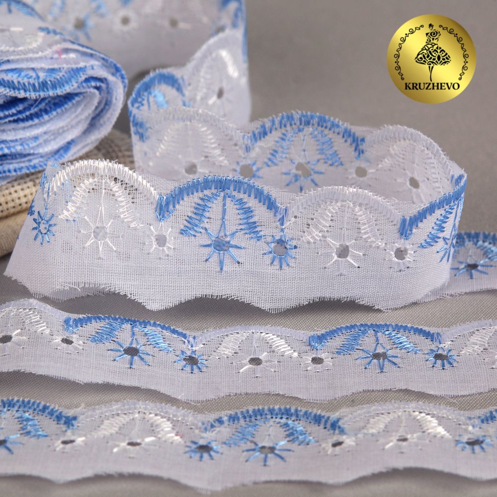 Кружево шитьё 20 мм, диз. 307, цв.101/182 голубой 100% п/э, уп. 13.71 м, Kruzhevo Кружево шитьё 20 мм, диз. 307, цв.101/182 голубой 100% п/э, уп. 13.71 м, Kruzhevo