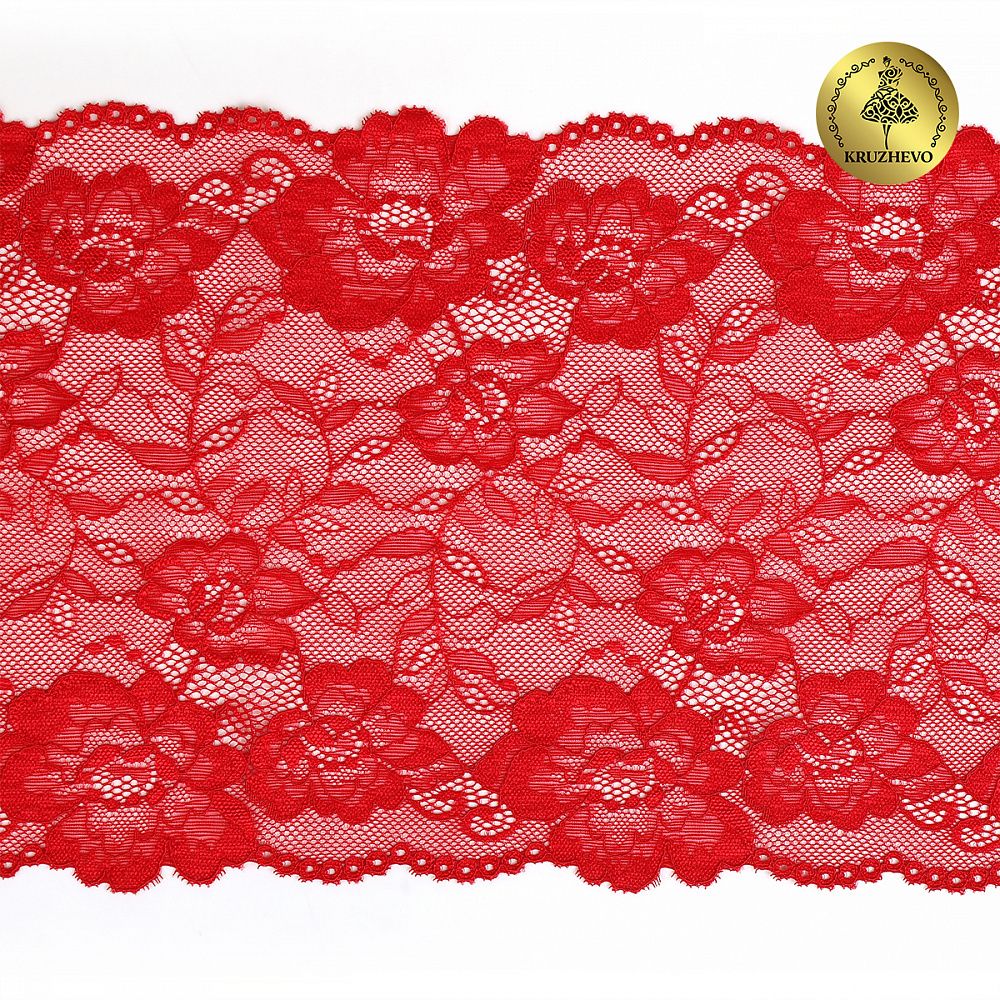 Кружево бельевое эластичное 190 мм / 10 м, 24, цв.красный, Kruzhevo